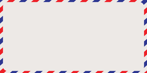 Fototapeta premium Old post striped envelope, background with copy space. White mail letter with stripped vintage pattern. Empty blank.