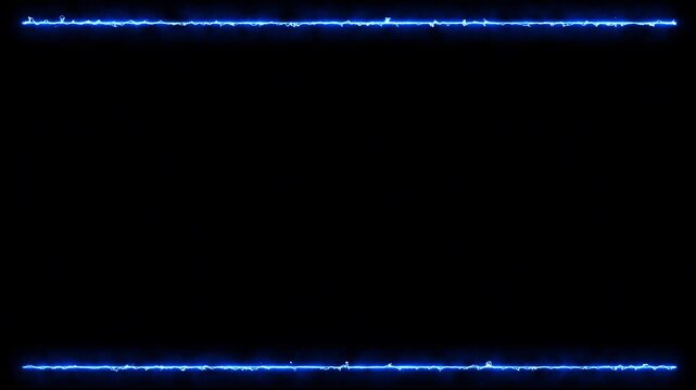 Blue Electric Energy Top and Bottom Border Video Overlay, Cyberpunk Neon Line Frame Motion Graphic