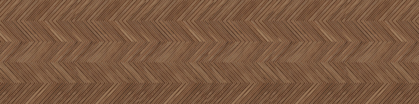 Seamless dark walnut chevron parquet texture with linear timber planks and natural grain