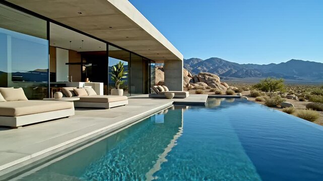 Modern desert home with infinity pool and mountain backdrop
