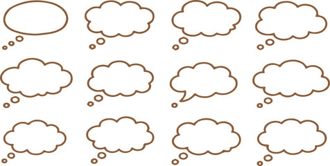 Obraz premium Thought Bubble Icon Set Cloud Dream Think Balloon Vector Collection Line Outline Brown Symbol Design