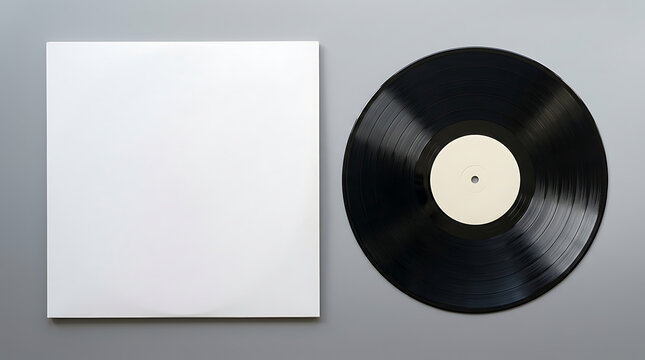 Blank White Vinyl Record Sleeve and Black Disc Mockup for Album Cover Design