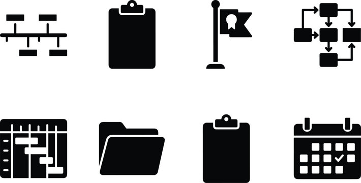 Project Management and Workflow Planning Icons Set with Timeline Clipboard Calendar and Folder Vector