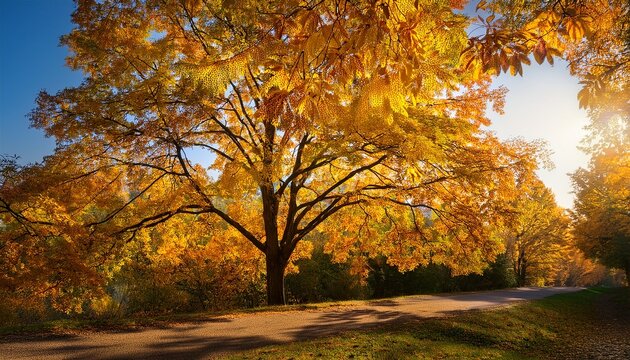 The Autumn Leaves Of The Ash Tree Are Beginning To Turn Golden Yellow