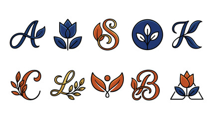 Fototapeta premium Decorative alphabet letters with floral botanical motifs