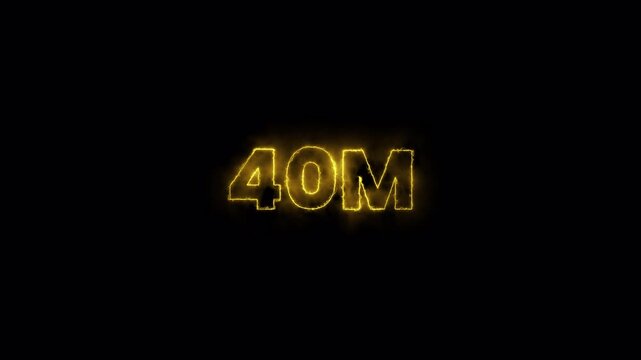 40M glowing animation,40M views like and comment animation, 40 Million achievement for social media 4K video animation with alpha channel.