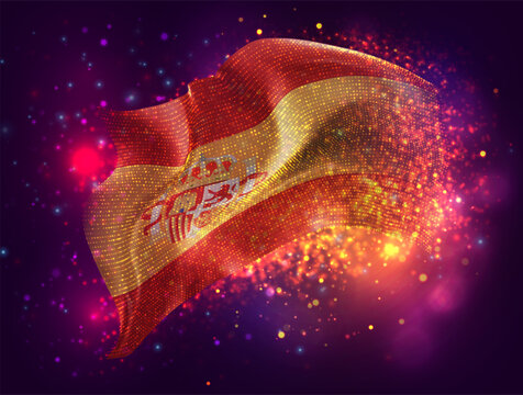Spain, vector 3d flag with a splash of paint dots, explosion of colored dots
