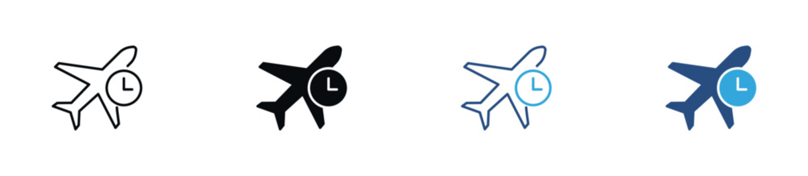 Flight Time Icon Set. Travel Schedule, Flight Status, Departure Time and Aviation Symbols. Vector Illustration.