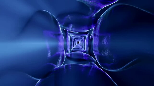 Futuristic cyber tunnel blue geometric warp for digital presentation and website background