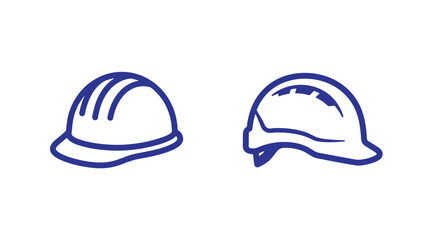 Fototapeta premium Set of blue outline construction safety helmets with construction protection industrial engineering equipment protective clothing prevention security headgear workplace