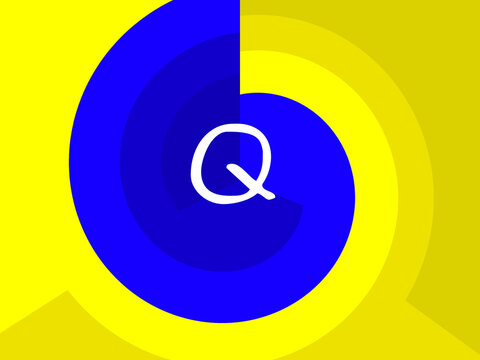 Modern abstract letter Q logo design set inside a vibrant blue and yellow spiral vortex background. Creative geometric concept suitable for brand identity, app icons, typography, and graphic design.