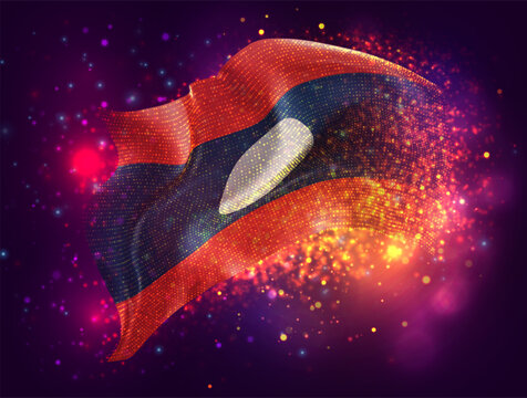 Laos, vector 3d flag with a splash of paint dots, explosion of colored dots