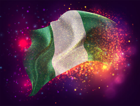 Nigeria, vector 3d flag with a splash of paint dots, explosion of colored dots