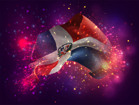 Dominican Republic, vector 3d flag with a splash of paint dots, explosion of colored dots
