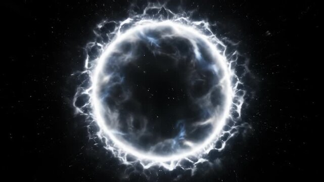 Bright white circular portal with swirling energy on black background.