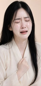 울고있는 한국적인 아름다움 여자