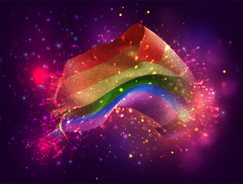 Rainbow,vector 3d flag with a splash of paint dots, explosion of colored dots