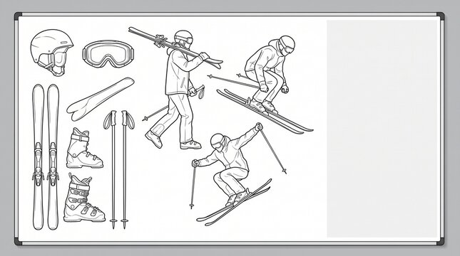 Winter Recreation Sketch Pack with Skis Boots and Goggles