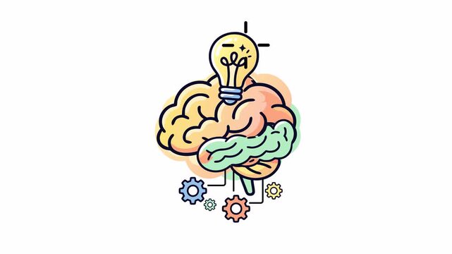 Creative brain concept with lightbulb and mechanical gears representing innovative thinking and mental problem solving process