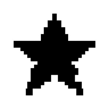 Pixelated Black Star Icon on White Background, Retro Digital Art