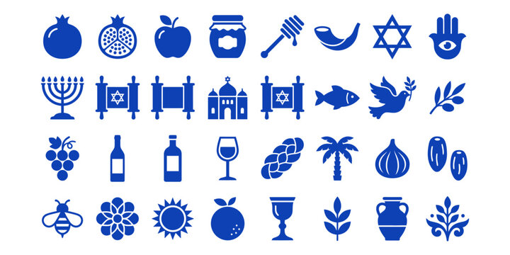 Blue Jewish Symbols and Icons Collection 1.