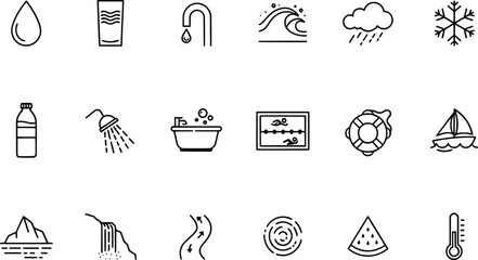 Collection of icons depicting various water and weather related elements © AFSONA