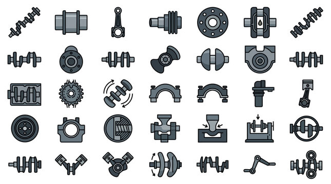 Set of engine and mechanical parts icons