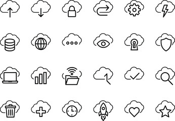 Obraz premium Collection of cloud icons representing various technology and data concepts