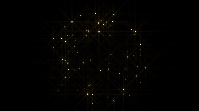 Glowing gold star sparkles burst, abstract light flare animation with twinkling particles on black screen, sparkling stars shine animation, starlight dust line, fairy sparkle burst.4k loop animation