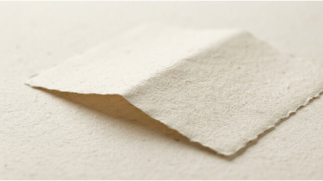 Handmade washi paper with deckle edges, textured cream cotton rag paper for stationery and wedding invitations, organic fiber paper sheet on matching background, minimalist artisan paper.