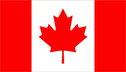 Fototapeta premium Iconic canadian flag featuring a bold red maple leaf centered on a white background with red vertical bars, symbolizing national pride and identity, isolated on white background