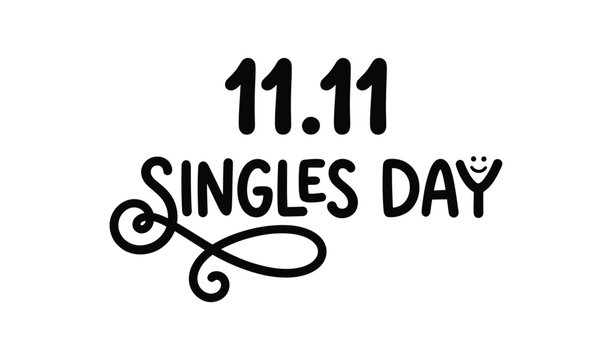Celebrate Singles Day on November 11th with elegant handwritten typography and decorative swirls on white background