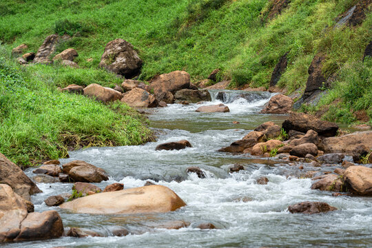 Beautiful scenery of Khao Chong Lom, a famous natural attraction located in Khun Dan Prakan Chon Dam, Nakhon Nayok, Thailand.
