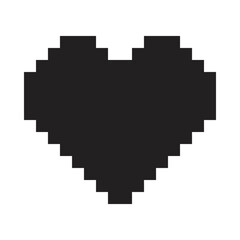 Fototapeta premium Pixel Heart Icon, Black Heart Shape, Retro Video Game Symbol, White Background