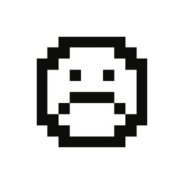 Pixelated Sad Face Emoji Icon - Low Resolution Emotion Symbol