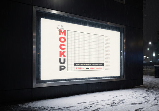 Outdoor Glowing Horizontal Sign Snowy Weather