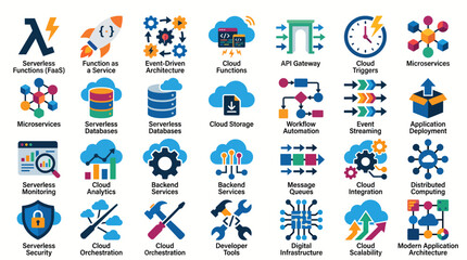 Naklejka premium Cloud Infrastructure and Data Management Icon Set