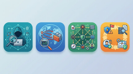 Cybersecurity and Data Protection Icons Representing Digital Security Concepts. © yanto