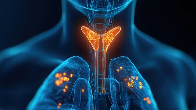 Thyroid Function Test Medical Illustration, Human Thyroid Gland Anatomy, Endocrine System Hormone Detection, Clinical Laboratory Blood Test Analysis, Hyperthyroidism and Hypothyroidism Diagnostic Heal