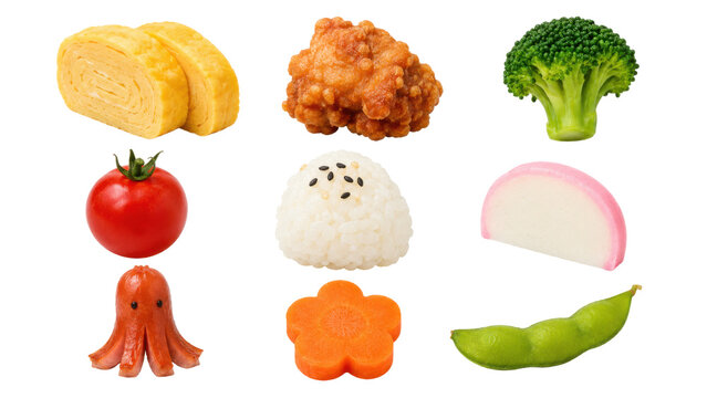 Japanese Bento Lunchbox Food Collection with Onigiri, Tamagoyaki and Karaage for Menu Design