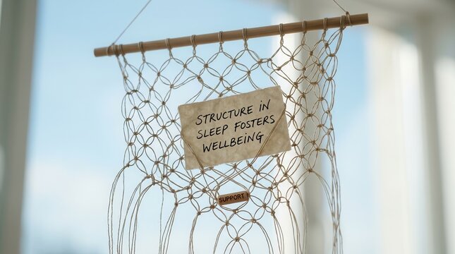 Macrame decor displays quote about sleep wellbeing