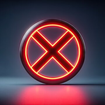 Glowing red neon X symbol on dark background.