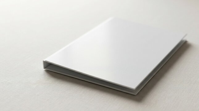 Blank white brochure or catalog open on textured surface with soft lighting