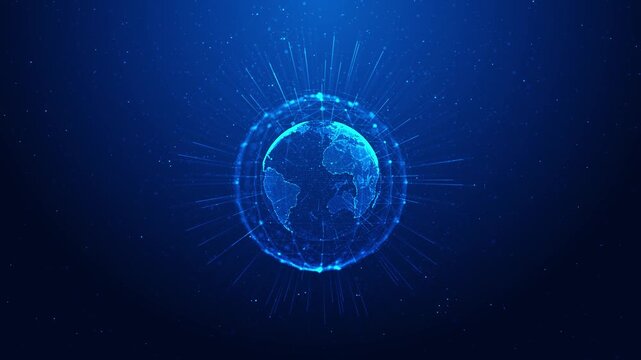 Futuristic Earth Digital Network Visualization Big data technology Data science artificial intelligence AI deep learning machine learning background cybersecurity, tech overlays, space systems. 3D