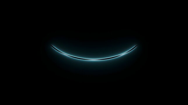 Glowing metallic arc on black background. Abstract silver curve with soft light effects.