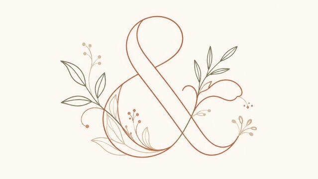 Stylized ampersand with delicate botanical line flourishes on a neutral beige background, minimalist elegant floral typographic ornament