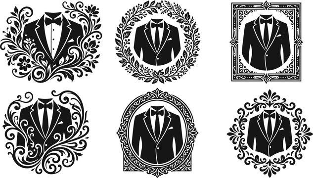 Elegant wedding vector bundle tuxedo illustrations for invitations stationery bridal shower designs