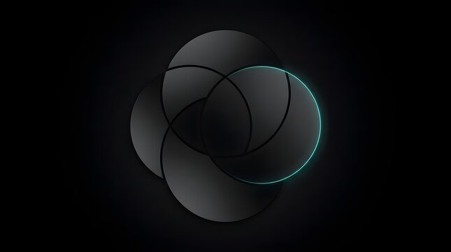 Three overlapping black circles. Abstract geometric design with dark gradient shapes.