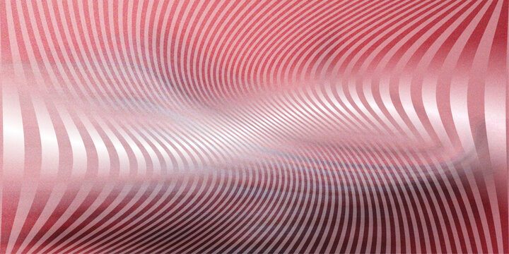 Abstract background with wavy pink and white stripes and metallic texture