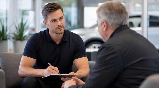 Car salesman discussing with customer